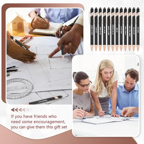Vista 4 de Yeaqee 24 piezas de bolígrafos de bola inspiradores, tinta negra retráctil con citas motivacionales, con punta de lápiz táctil, mensaje alentador