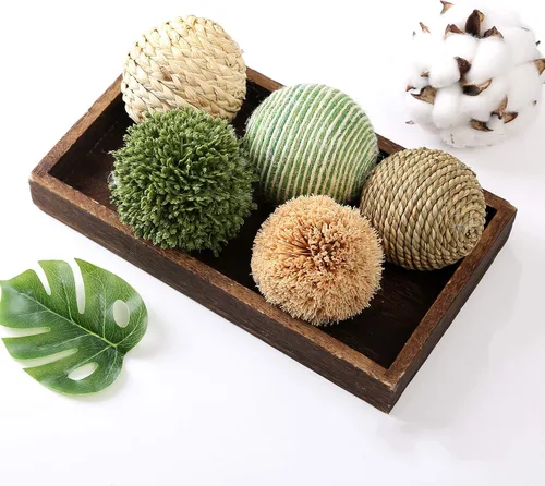 Vista 8 de 6 bolas de mimbre tejidas de mimbre de 3.5 pulgadas, bolas decorativas, ramitas, orbes verdes, jarrón, relleno para decoración de mesa