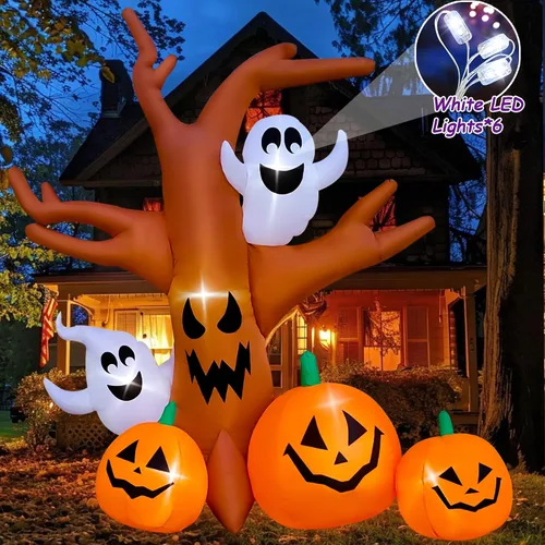 Vista 2 de Seasonblow - Inflable de árbol muerto, de 8 pies, para Halloween con fantasmas y calabazas, decoración, para césped, patio, interior, exterior