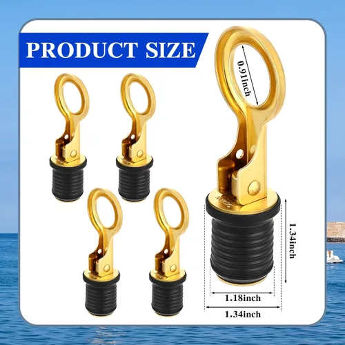 Vista 2 de Amyhill 4 Pcs Boat Plugs Snap Handle Boat Plugs for 1 Inch Diameter Marine Drain Twist Metal Rubber Accessories for Lifeboats Fishing Boats Ferries