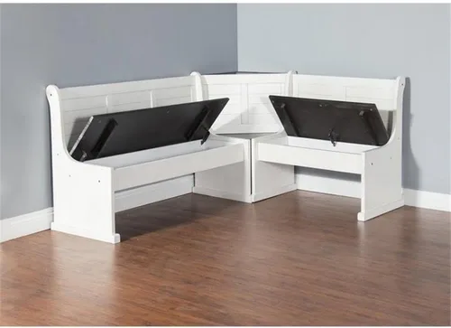 Vista 6 de Pemberly Row - Juego de rincón de desayuno de 4 piezas de madera estilo granja con almacenamiento oculto, asientos reversibles, ideal para espacios