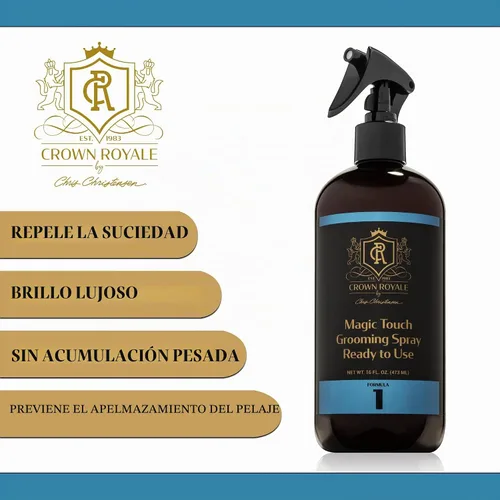 Vista 2 de Crown Royale Magic Touch Fórmula 1 Spray de aseo para mascotas listo para usar, sin acumulación pesada, aerosol de acabado, evita el estera