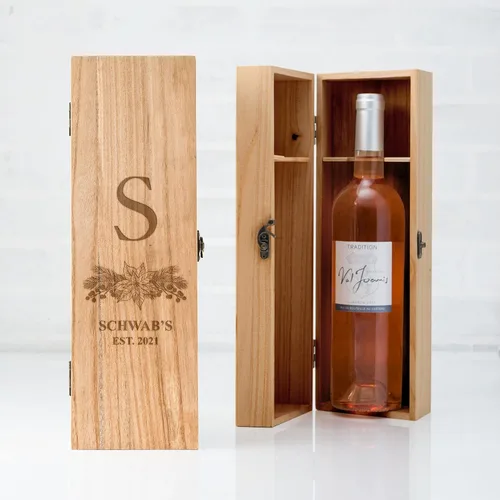 Vista 2 de Weddingstar Caja de regalo de vino de madera grabada personalizada con tapa - Blush Blooms
