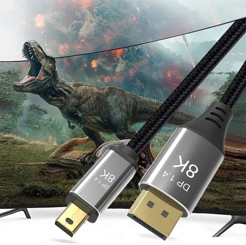 Vista 2 de Cable Mini DP a DisplayPort 8K de 3.3 pies de 3.3 ft, 8K a 60Hz, 4K a 144Hz, transmisión bidireccional, compatible con Macbook, Surface Pro, TV
