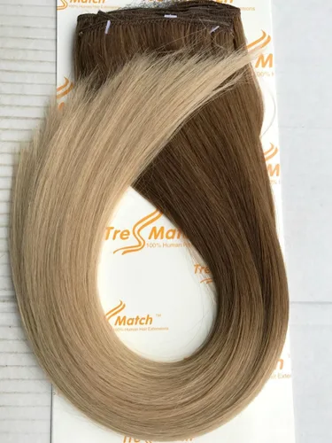 Vista 17 de Tressmatch 16 pulgadas (18 pulgadas) Remy extensiones de cabello humano clip en ombre apagado Negro/Medio/Castaña café Full Head Volumen Set 9