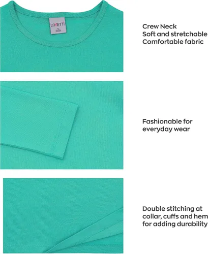 Vista 4 de Camisas básicas de manga larga para niñas, de algodón turco, cuello redondo, ropa de moda