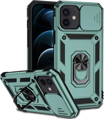Vista 8 de Funda para iPhone 12/12 Pro, iPhone 12/12 Pro con funda para cámara y soporte, grado militar, a prueba de golpes, resistente, con funda magnética