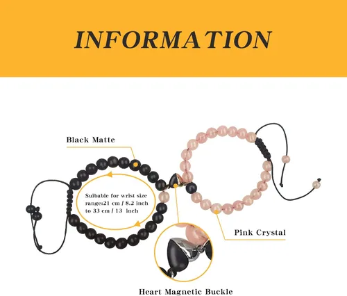 Vista 21 de 2 pulseras magnéticas para parejas, piedra natural negra mate, cristal para votos de amor eterno, juego de pulseras de cuentas de piedra de energía