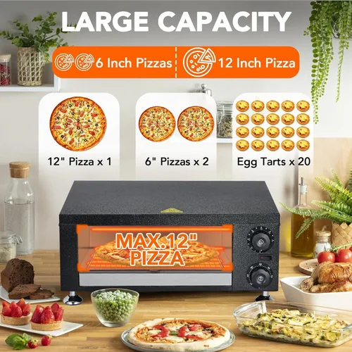 Vista 7 de Horno de pizza profesional de 12 pulgadas Máquina de hornear eléctrica de 1100 W con temporizador de 60 minutos Construcción de acero inoxidable