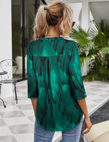 Vista 3 de VALOLIA - Blusa de verano con cuello en V de manga 34, casual, holgada, para el trabajo