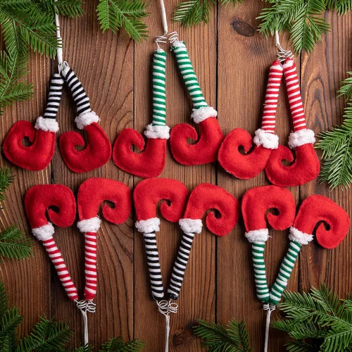 Vista 7 de 6 púas de peluche para patas de elfo, adornos para árbol de Navidad con alambre fijo para decoración del hogar y fiestas
