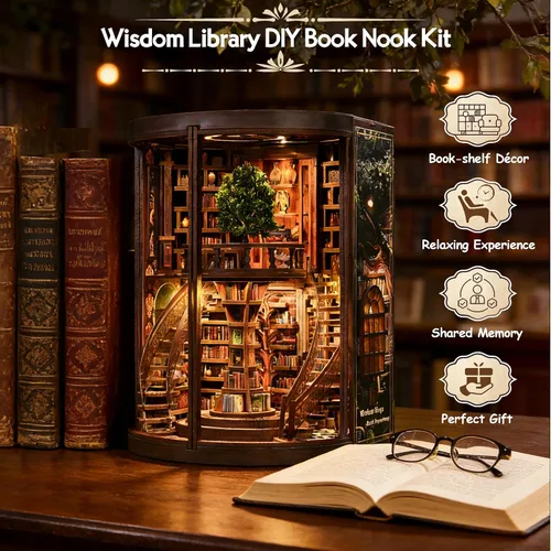 Vista 2 de Rincón de libros de bricolaje, kit de casa en miniatura con luz LED