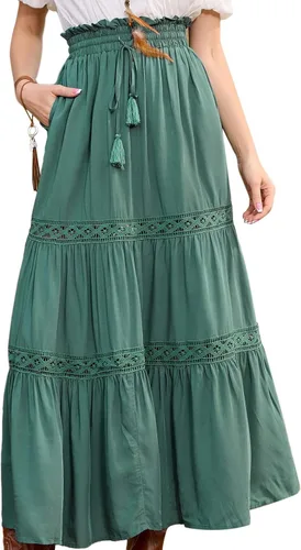 Vista 3 de Scarlet Darkness Faldas largas de verano para mujer, faldas renacentistas con cordón