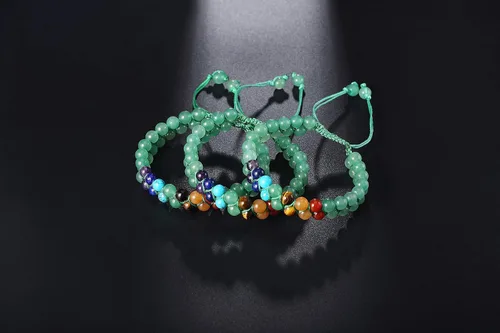Vista 3 de XIANNVXI Pulsera de meditación de yoga con cuentas de piedra de 7 chakras, cristal curativo, doble capa, piedras preciosas naturales, cuentas