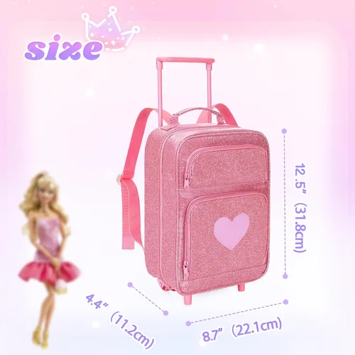 Vista 4 de LoDrid Mochila de viaje compatible con muñecas Barbie de 12 pulgadas, rosa