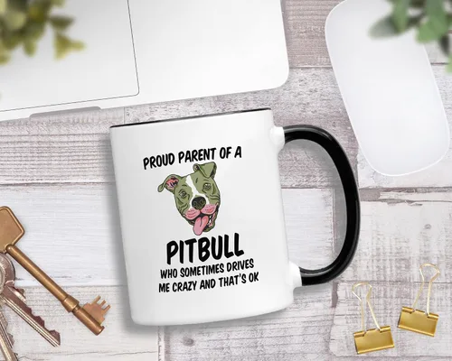 Vista 2 de Casitika Taza Pitbull. Taza de café Pit Bull Dad de 11 onzas. Orgulloso padre de un perro Pitbull que a veces me vuelve loco y eso está bien. Regalo