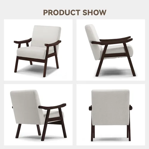 Vista 11 de COMHOMA Silla decorativa, silla moderna de mediados de siglo con reposabrazos de madera maciza, cómodo sillón tapizado de lectura para sala