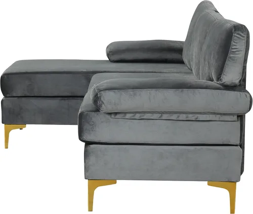Vista 7 de Sofá modular moderno en forma de L, con diván extra ancho y patas doradas Gris
