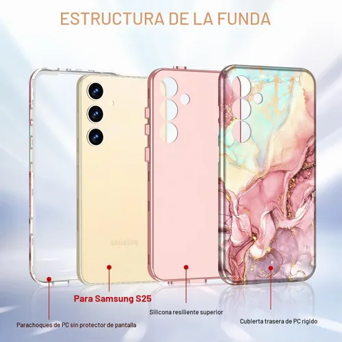 Vista 2 de Btscase para Samsung Galaxy S25, [Probado contra caídas de grado militar] Funda protectora de diseño de patrón de mármol, resistente, delgada