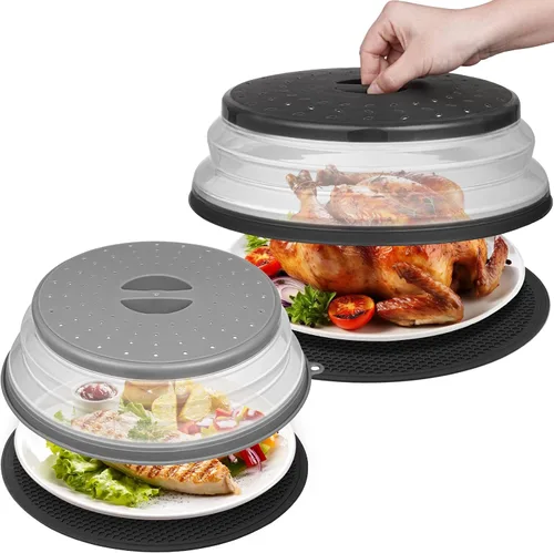 Vista 10 de Tapa para microondas con alfombrilla de silicona – Plegable, con ventilación, reutilizable, protector de alimentos y cubierta para platos