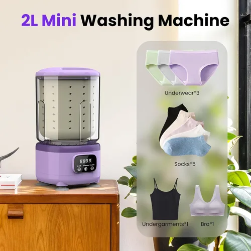 Vista 6 de Lavadora de ropa interior, mini lavadora portátil recargable con capacidad de taza de 2 litros para brasier, ropa interior, calcetines, hogar