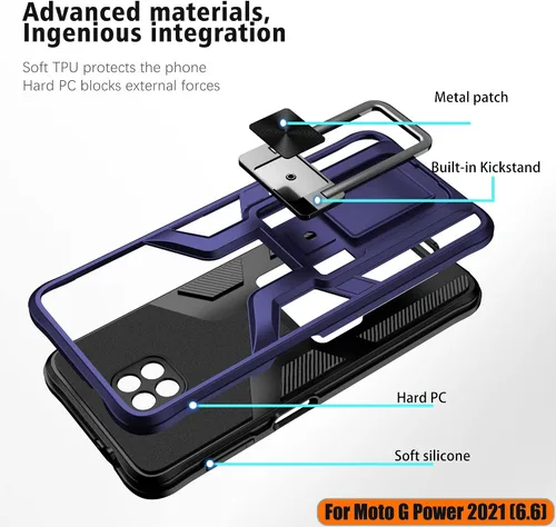 Vista 3 de Funda compatible con Motorola Moto G Power 2021, resistente grado militar, a prueba de golpes, doble protección (TPU+PC), funda magnética sólida