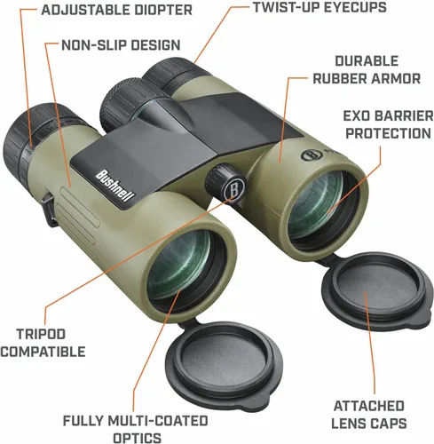 Vista 2 de Bushnell Prime - Paquete combinado de binoculares y bóveda de 10 x 42 pulgadas, binocular de caza impermeable con bolsa resistente para caza