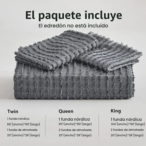 Vista 9 de WARMDERN Juego de funda de edredón Boho tamaño Queen, juego de funda de edredón a rayas de microfibra color gris oscuro, juego de 3 piezas