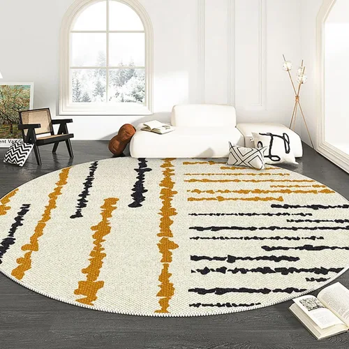 Vista 12 de Modernas alfombras redondas de color marfil a rayas negras para dormitorio, sala de estudio, simple moda abstracta, alfombra de área circular de 2