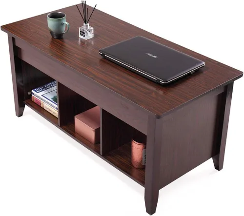 Vista 4 de LAZYMOON Mesa de centro elevable, compartimento de almacenamiento de escritorio para computadora portátil, muebles para el hogar de madera maciza