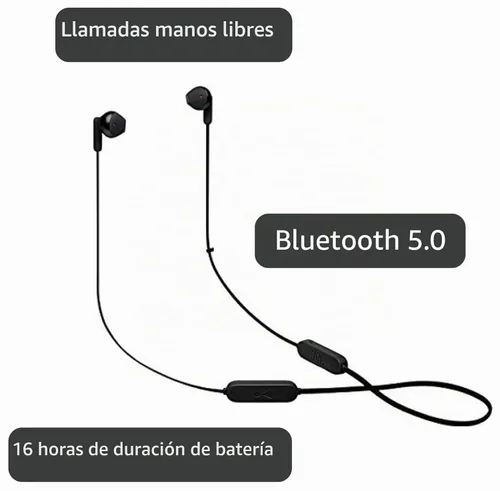 Vista 3 de JBL Tune 215 - Auriculares intrauditivos inalámbricos Bluetooth con micrófono de 3 botones/control remoto y cable plano, color negro, pequeño