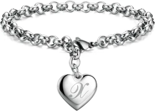 Vista 26 de Monily Regalos de cumpleaños para mujer, pulseras con dije inicial para mujer, letras del alfabeto y corazón, pulsera para mujer A: Corazón