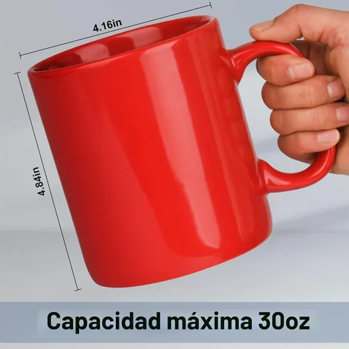 Vista 2 de BYCNZB Juego de 2 Tazas de Café de Cerámica Super Grandes de 30 onzas con Asas Grandes (Rojo)
