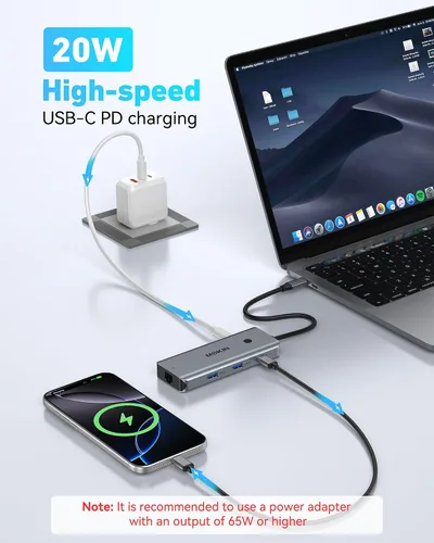Vista 4 de Hub USB C para MacBook Pro/Air, Mac Dongle con 3 puertos USB, USB C a HDMI, USB C a RJ45 Ethernet, MOKiN 8 en 1 USB C a HDMI, carga PD de 100 W