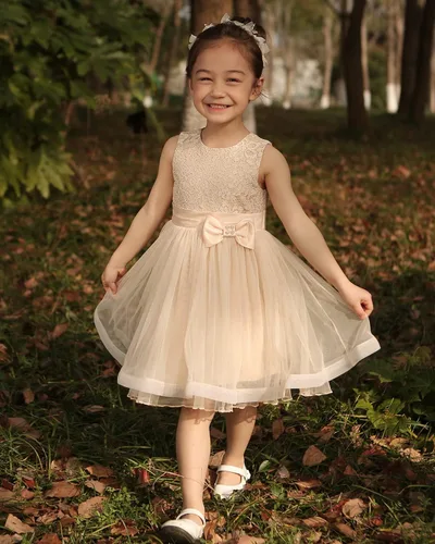 Vista 4 de Peaches Petal Toddler Girl Dress for Wedding, Flower Girl Dresses for Birthday Party, Kids Lace Tulle Dress