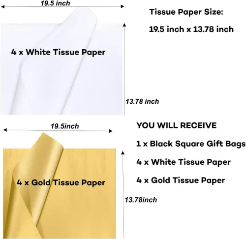Vista 3 de JUNESHE Bolsa de regalo cuadrada negra grande con asas y papel de seda, 9.84 pulgadas, gran envoltura de regalo gigante para cumpleaños, boda