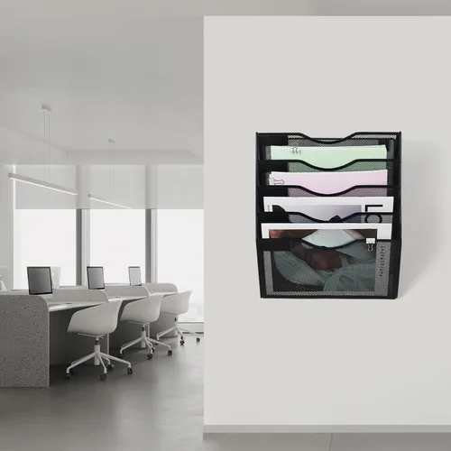 Vista 5 de LEKETREE Organizador de archivos de pared colgante con oficina surtido, 5 bolsillos de malla para colgar carpetas de archivos colgantes para colgar
