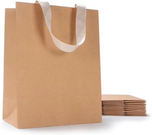 Vista 13 de Bolsas de regalo negras con asas, 10 bolsas de papel kraft de 5.25 x 3.75 x 8 pulgadas para bodas, fiestas, negocios, venta al por menor Negro