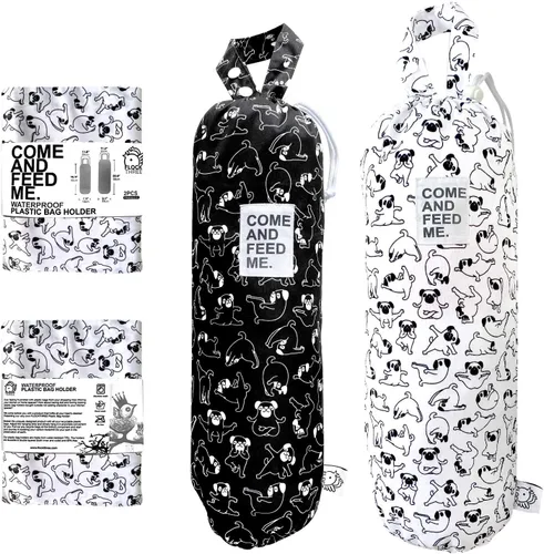 Vista 10 de 2 unids impermeable plástico supermercado bolsa titular de compras soporte organizador cocina almacenamiento bolsa dispensador múltiples diseños B&W