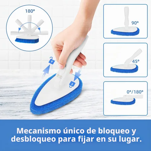 Vista 4 de Qaestfy - Cepillo de limpieza de ducha y baño con mango ajustable de 51 pulgadas, juego de limpieza para tina, baldosas, cepillo de limpieza