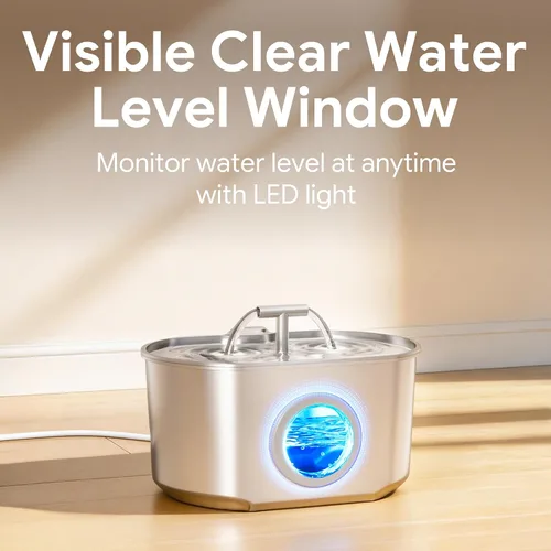 Vista 4 de Fuente de agua para gatos de acero inoxidable - Fuente de agua para mascotas para gatos en interiores - Dispensador automático de agua de 2.2L/74oz