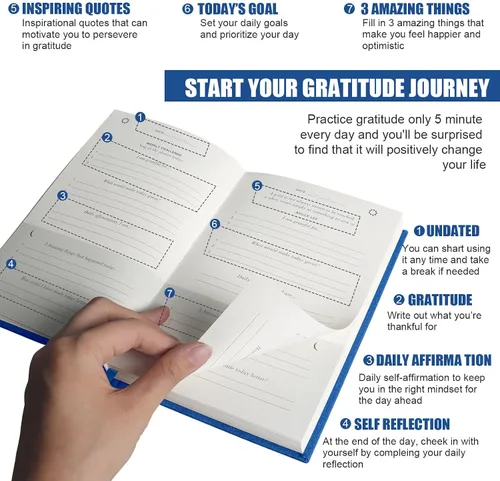 Vista 4 de Diario de gratitud, diario de gratitud para mujeres y hombres, con indicaciones positivas y agradecidas para más felicidad, positividad, afirmación