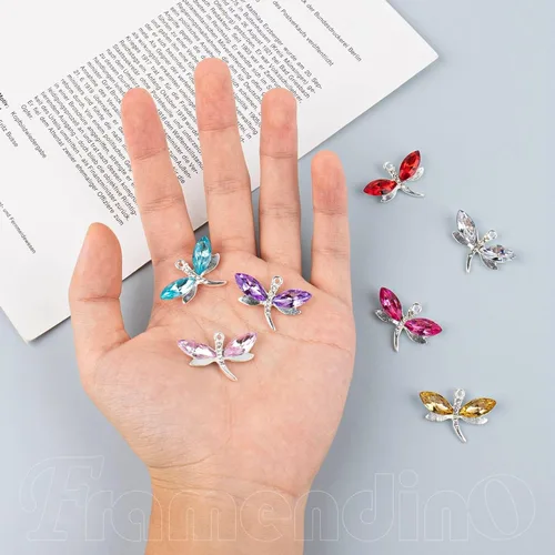 Vista 7 de Framendino Dije de libélula - Colgantes esmaltados de diamantes de colores mixtos para la fabricación de joyas
