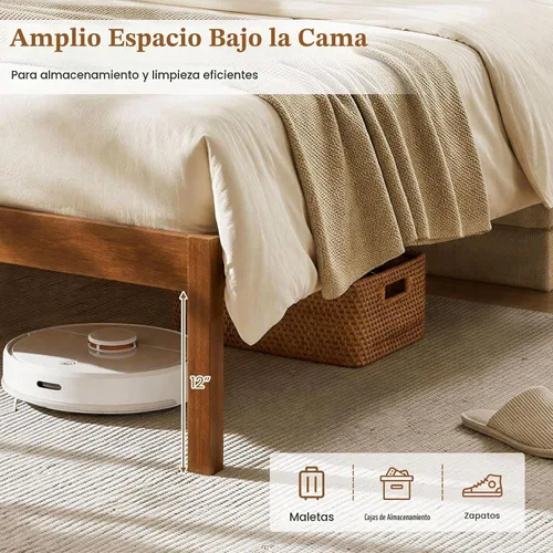Vista 6 de GIANTEX Twin Size Wooden Bed Frame with Curved Headboard, Wood Slat Support
