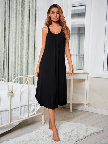 Vista 9 de Camisón largo sin mangas para mujer, con tirantes anchos, camisola suelta de verano