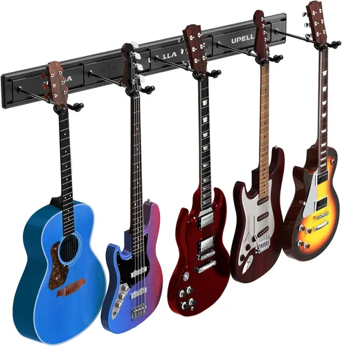 Vista 9 de Perchas de montaje en pared para guitarras múltiples guitarras, ganchos ajustables de 180° de aluminio de alta calidad, soporte de metal para violín