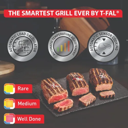 Vista 2 de T-Fal OptiGrill - Parrilla eléctrica XL de acero inoxidable, 6 porciones, 9 modos de cocción automáticos inteligentes, prensa Panini, 1800 vatios