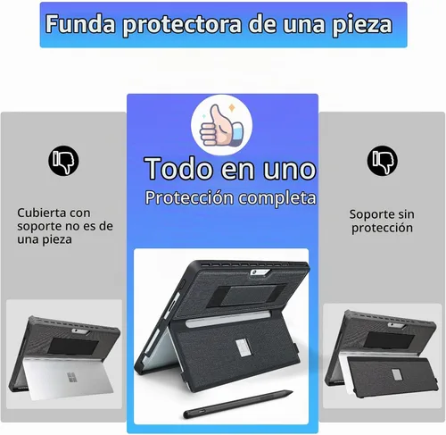 Vista 3 de Funda para Microsoft Surface Pro 11/10/9/8 de 13 pulgadas, con cubierta de soporte, correa de mano, funda resistente todo en uno compatible con Negro