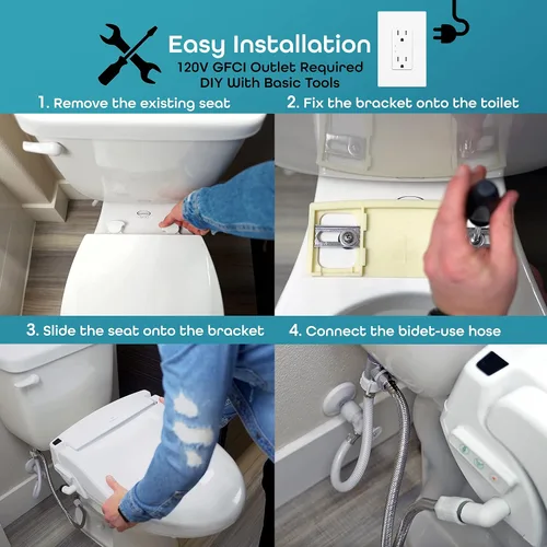 Vista 5 de BidetMate Asiento de inodoro inteligente serie 1000 con agua calentada, control remoto inalámbrico y secadora de aire caliente, asiento de bidé