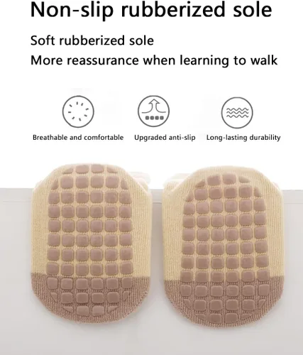 Vista 3 de Calcetines antideslizantes de algodón para bebé, estilo tobillo para niñas y niños, niños pequeños, 5 pares